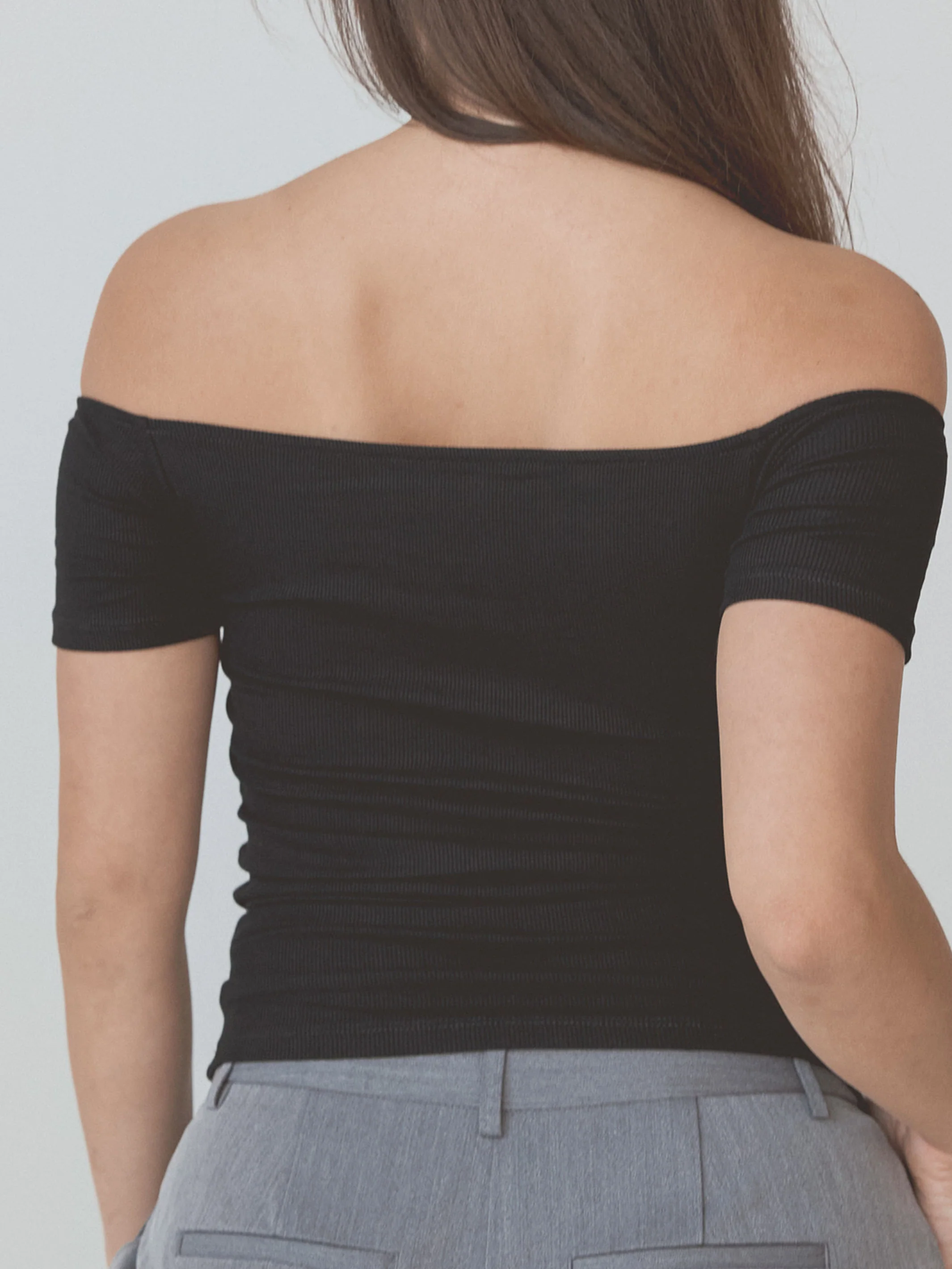 Ribbed Off The Shoulder Braless Short Sleeve - Image 12