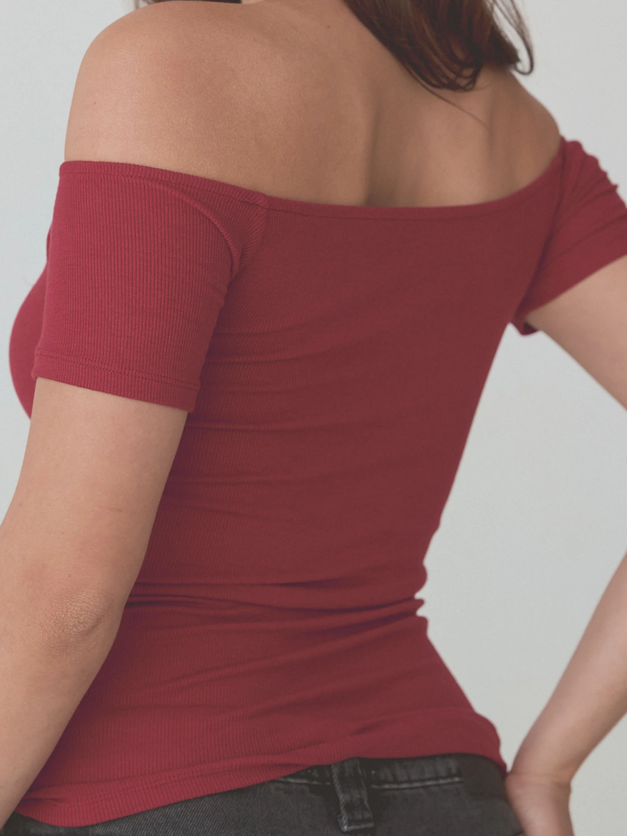 Ribbed Off The Shoulder Braless Short Sleeve - Image 15