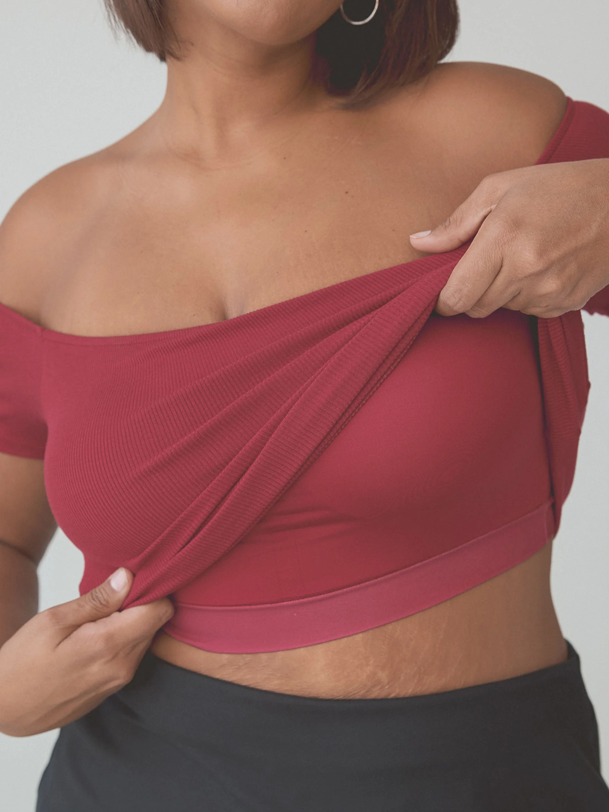 Ribbed Off The Shoulder Braless Short Sleeve - Image 18