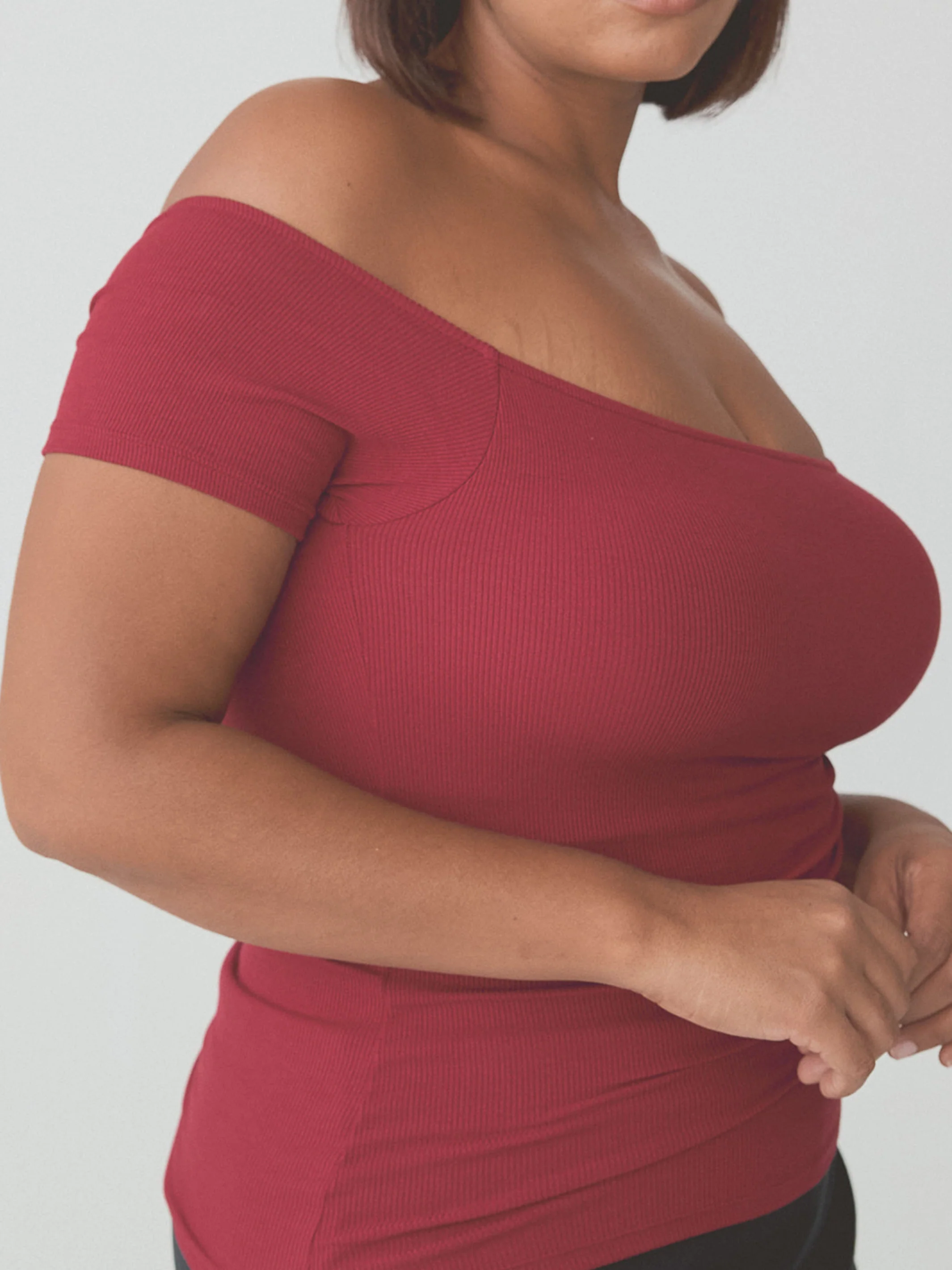 Ribbed Off The Shoulder Braless Short Sleeve - Image 19
