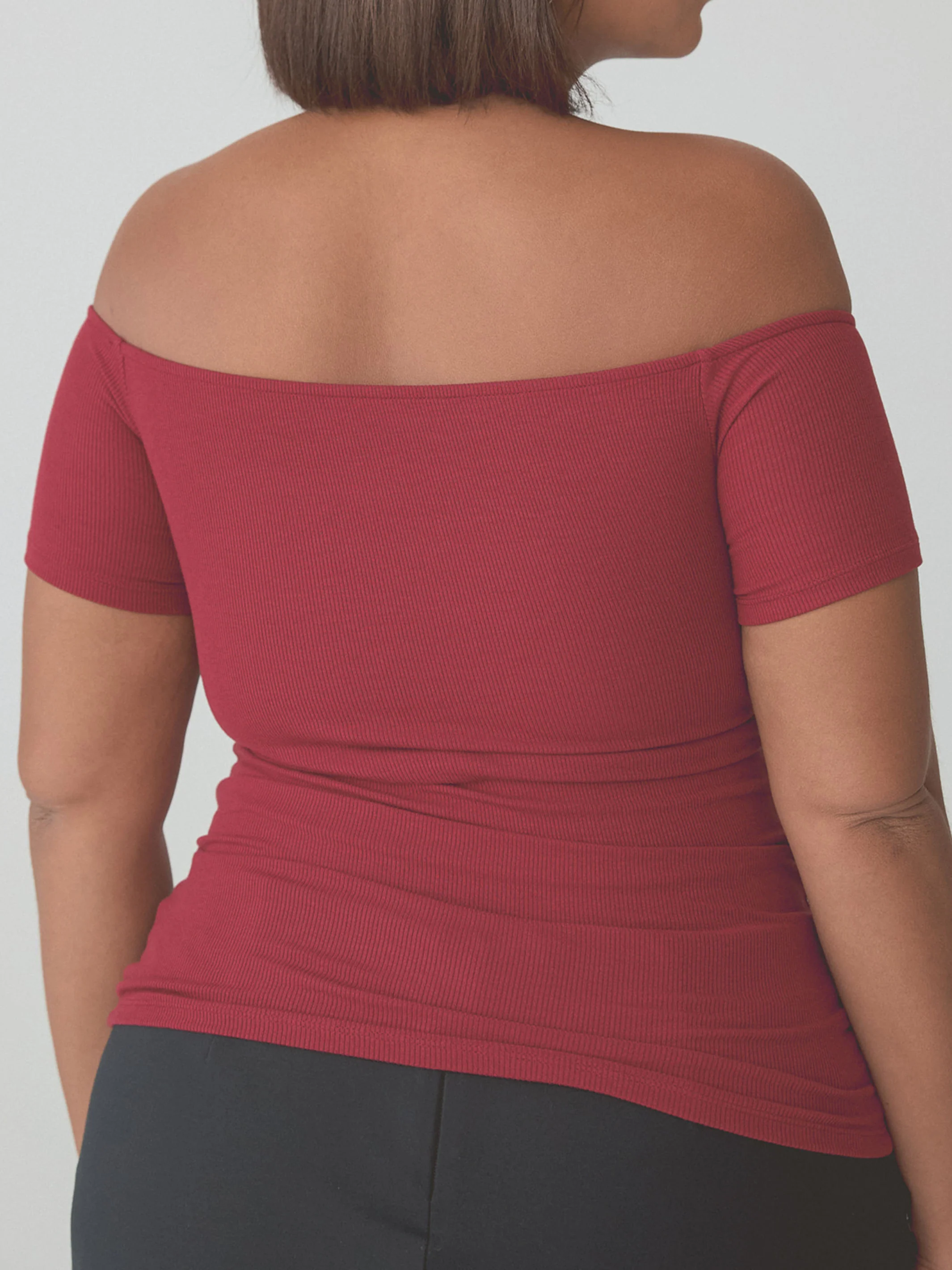 Ribbed Off The Shoulder Braless Short Sleeve - Image 20
