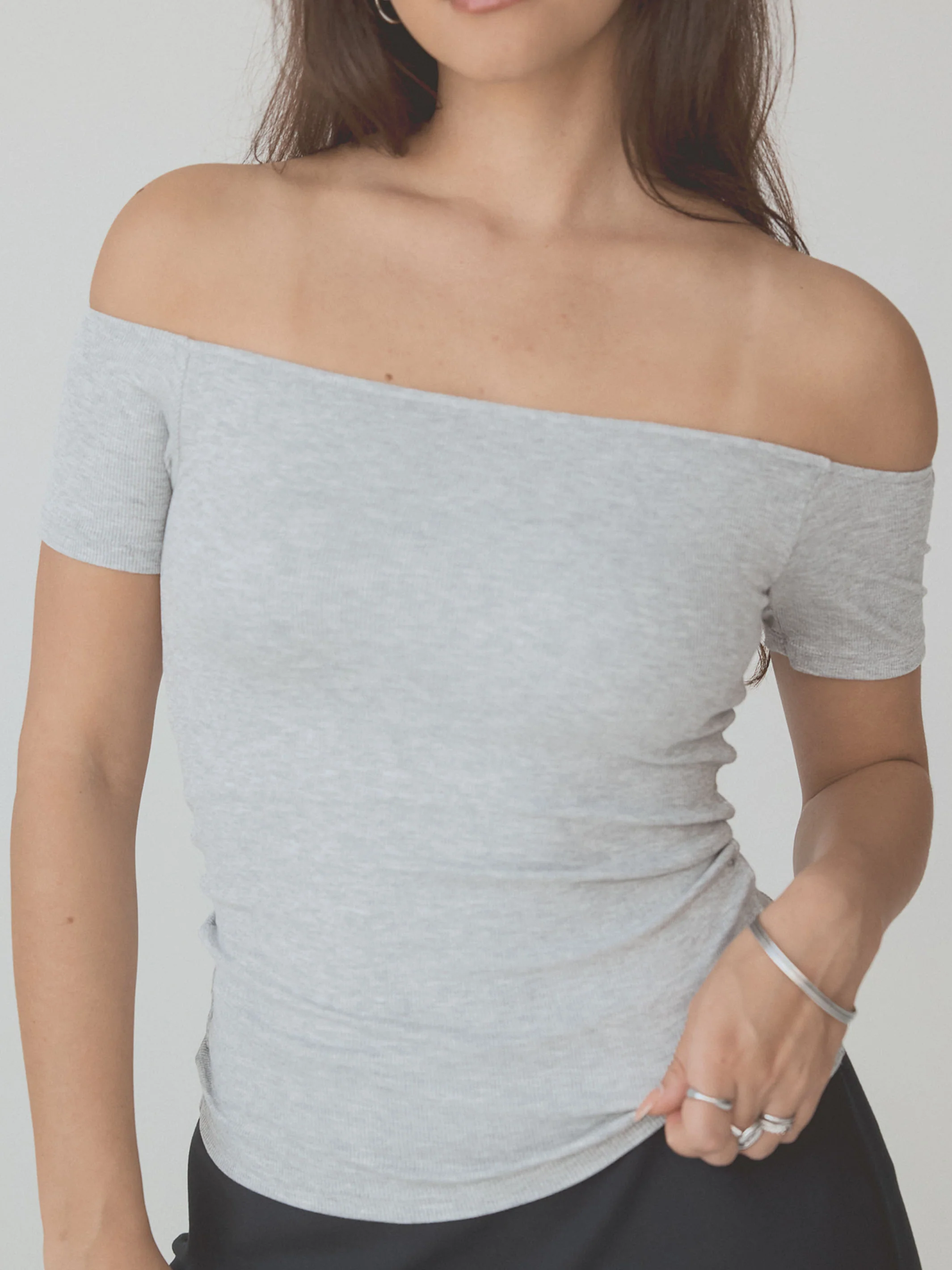 Ribbed Off The Shoulder Braless Short Sleeve - Image 25