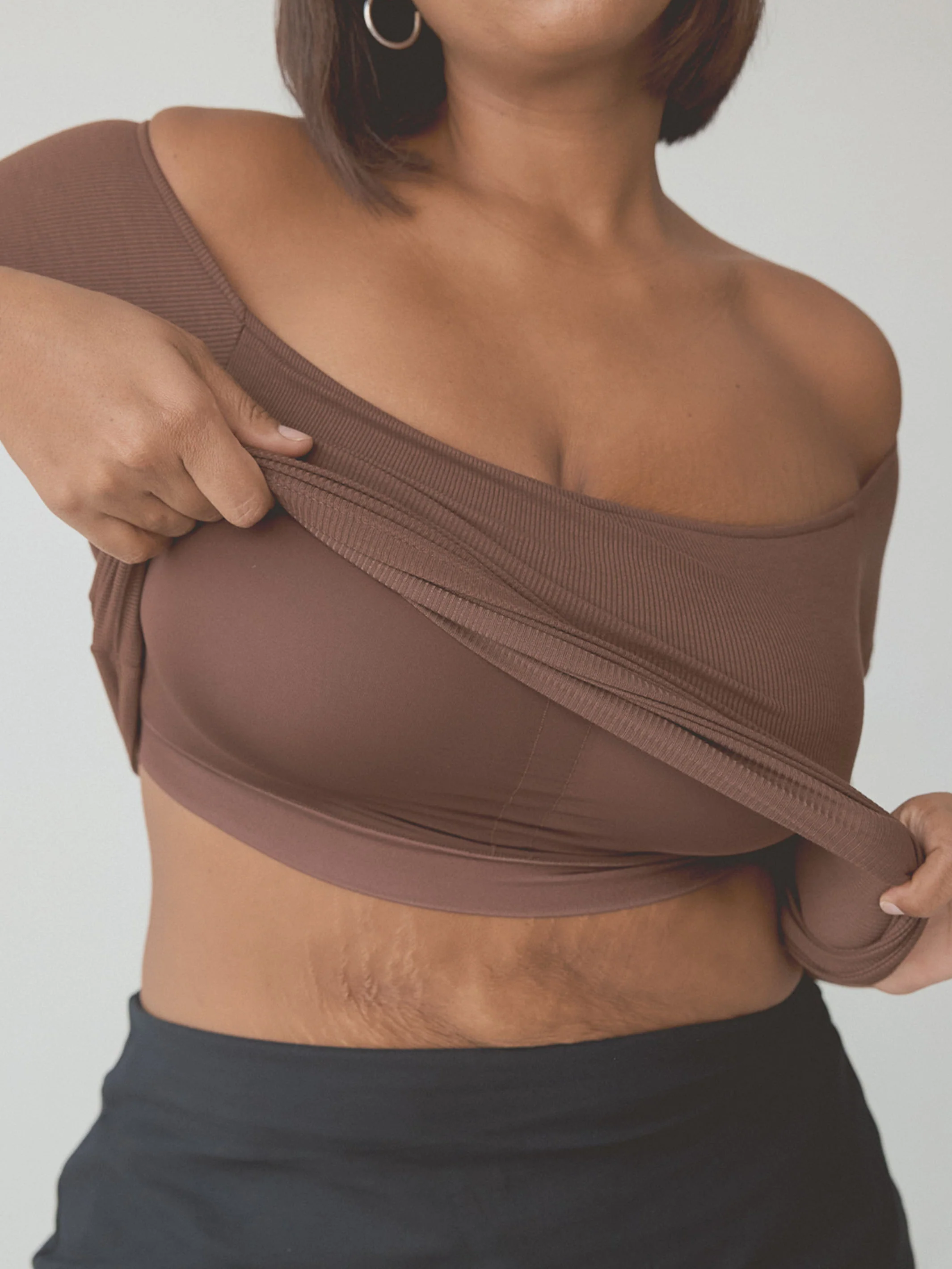 Ribbed Off The Shoulder Braless Short Sleeve - Image 7