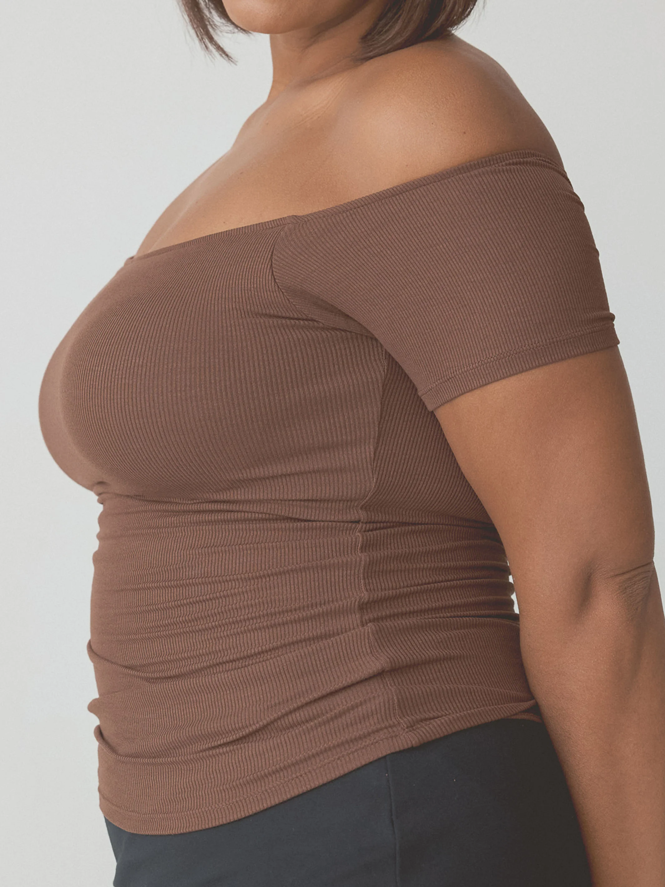 Ribbed Off The Shoulder Braless Short Sleeve - Image 8