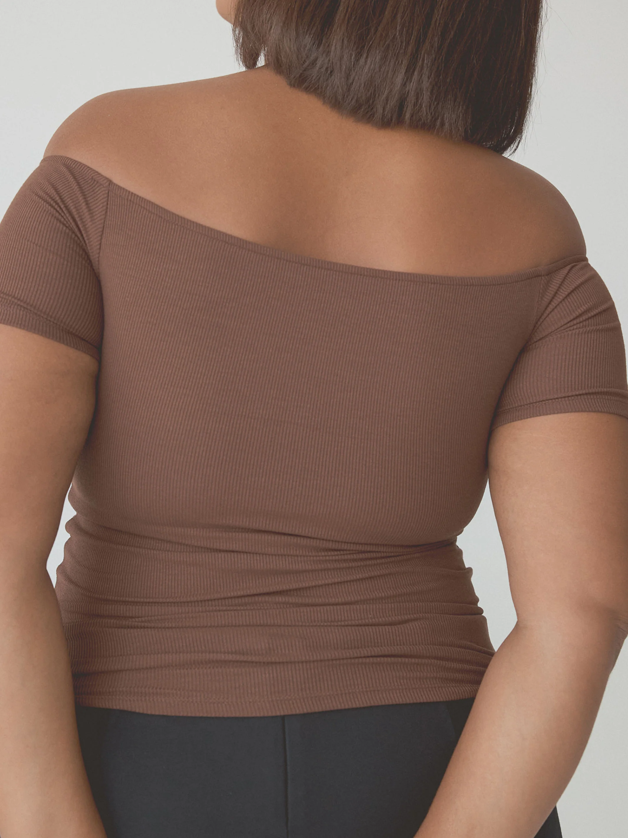 Ribbed Off The Shoulder Braless Short Sleeve - Image 9